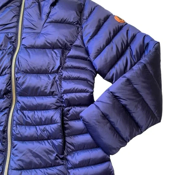 SAVE THE DUCK Down Puffer Teddy Fur Collar Blue Jacket Girls Size 10 - Picture 4 of 9